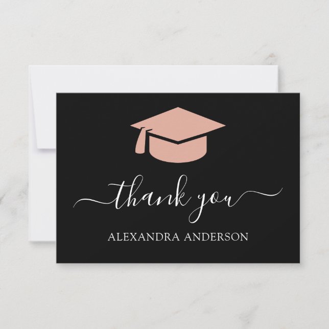 Cartão De Agradecimento Graduação 2022 Obrigado Rosa Dourado Negro (Frente)
