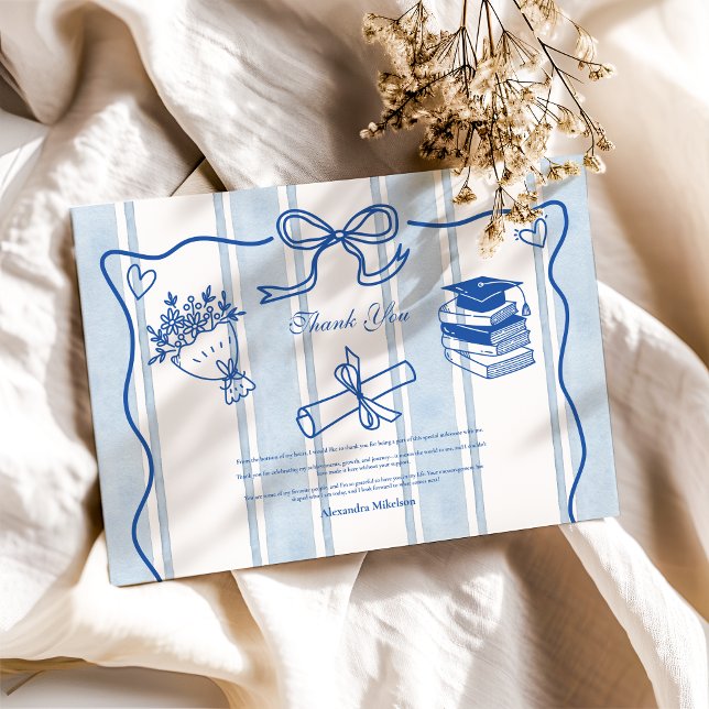 Cartão De Agradecimento Graduação Azul Desenhada na Mão Retroativa (Criador carregado)