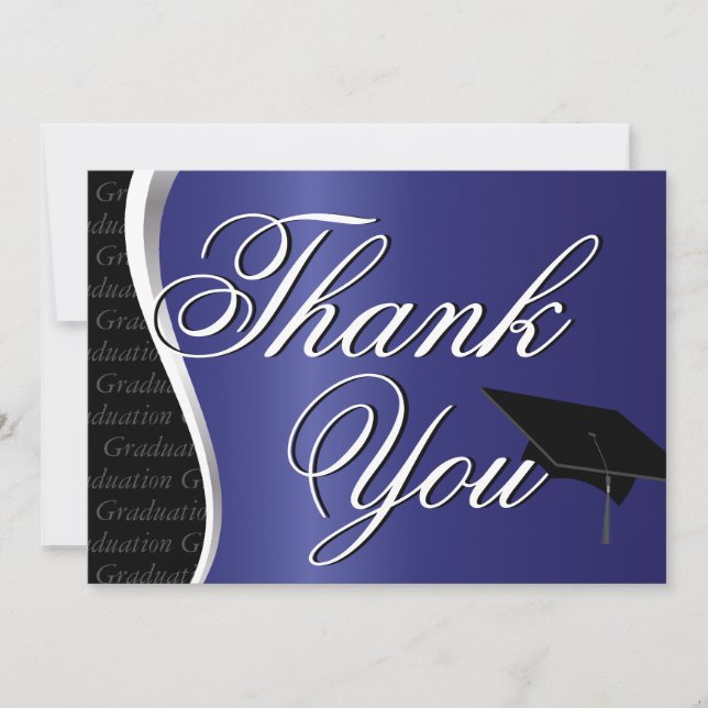 Cartão De Agradecimento Graduação Azul e Negra Obrigado (Frente)