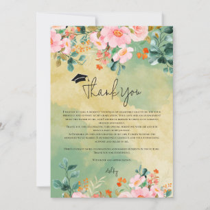 Cartão De Agradecimento Graduação botânica floral em aquarela rosa Beown