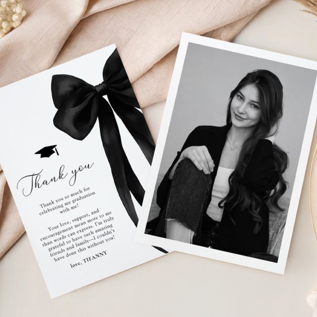 Cartão De Agradecimento Graduação com Laço Preto (Criador carregado)