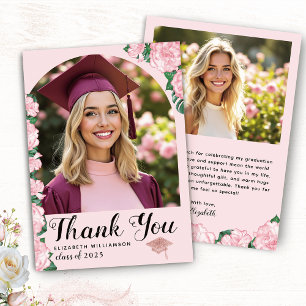 Cartão De Agradecimento Graduação Cor-de-Rosa Floral de Foto em Arch Elega