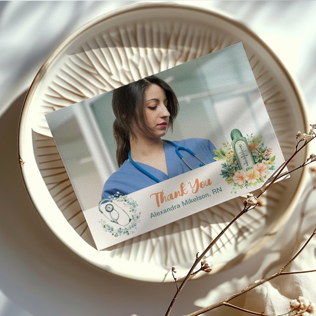 Cartão De Agradecimento Graduação da Escola de Enfermagem de Foto Verde Bo (Criador carregado)