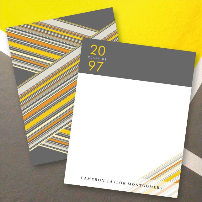 Cartão De Agradecimento Graduação das faixas do pino da fita amarela diago (Diagonal Yellow Ribbon Pin Stripes Preppy Modern Graduation Thank You Stationery Note Card @ Zazzle)