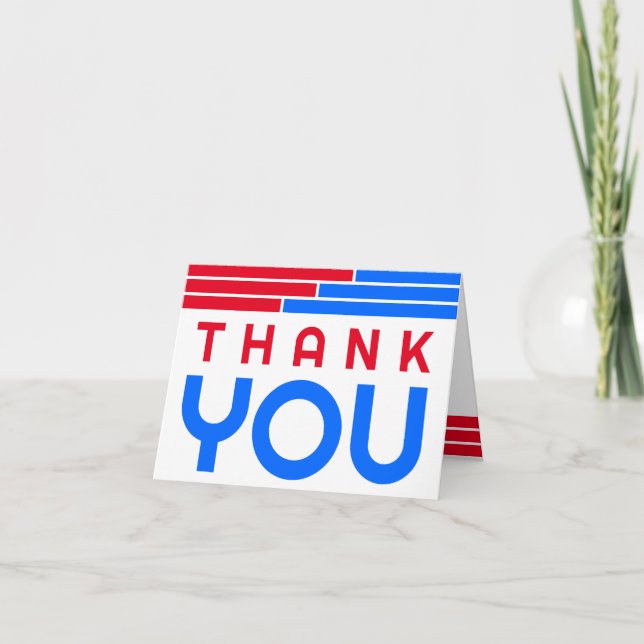 Cartão De Agradecimento Graduação de Bares Vermelhos e Azuis Obrigado (Frente)