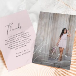 Cartão De Agradecimento Graduação de Blush de Script Elegante - Foto de Ob