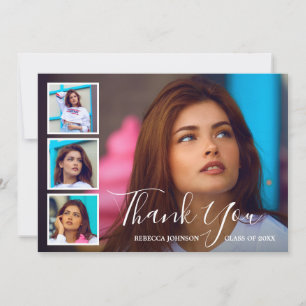 Cartão De Agradecimento Graduação de Colagem de Fotos Moderna Simples