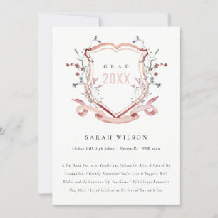 Cartão De Agradecimento Graduação de Crest Crest, Cor de Água, Cor-de-Lobr