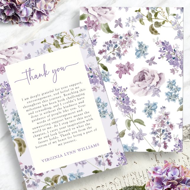 Cartão De Agradecimento Graduação de flor selvagem roxa (Watercolor Purple Wildflower Graduation Thank You Card by Painted Paperie
)
