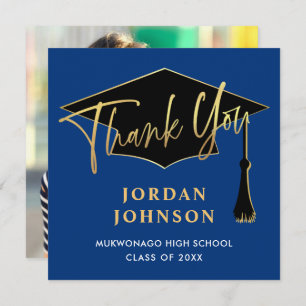 Cartão De Agradecimento Graduação de FOTO Azul do Marinho Simples Moderno