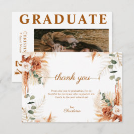 Cartão De Agradecimento Graduação de Foto Boho Terracotta de Script Modern