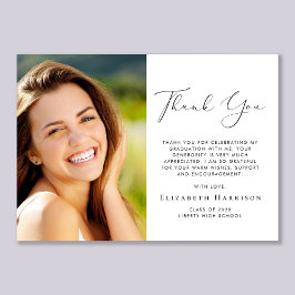 Cartão De Agradecimento Graduação de Foto de Script Elegante