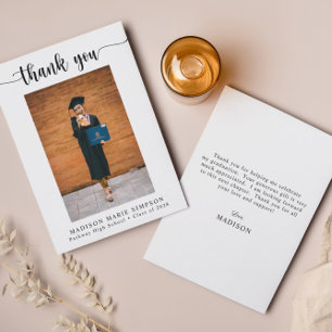 Cartão De Agradecimento Graduação de Foto de Script Elegante