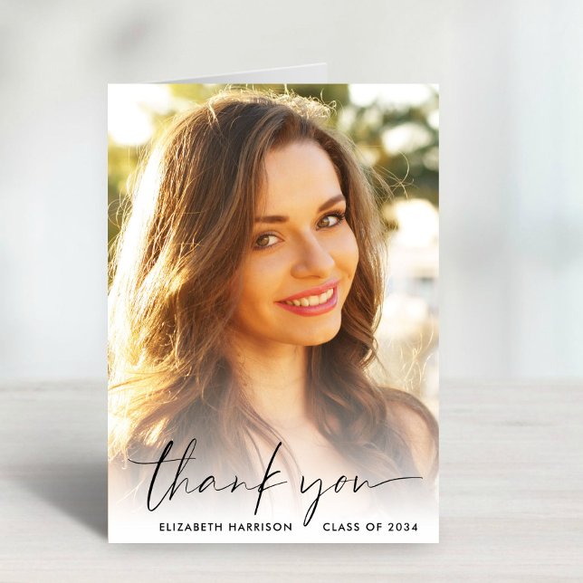Cartão De Agradecimento Graduação de Foto de Script Elegante (Criador carregado)