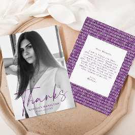 Cartão De Agradecimento Graduação de Foto de Script Purple na moda
