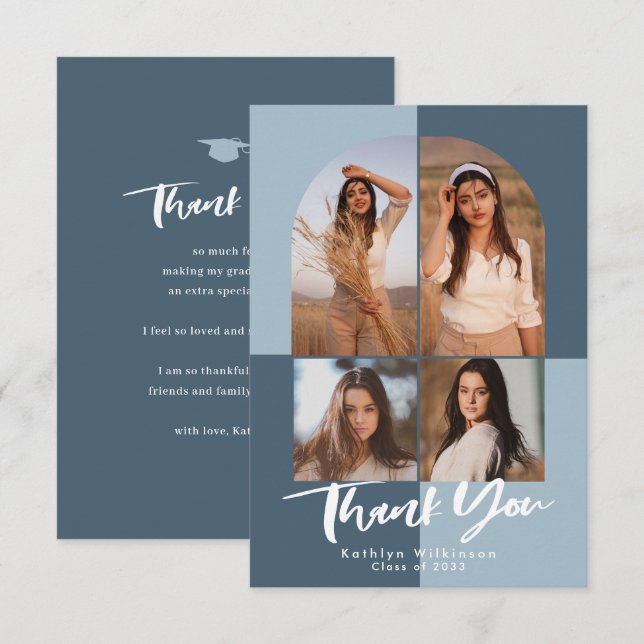 Cartão De Agradecimento Graduação de Foto do Arco Azul Moderno 4 (Frente/Verso)