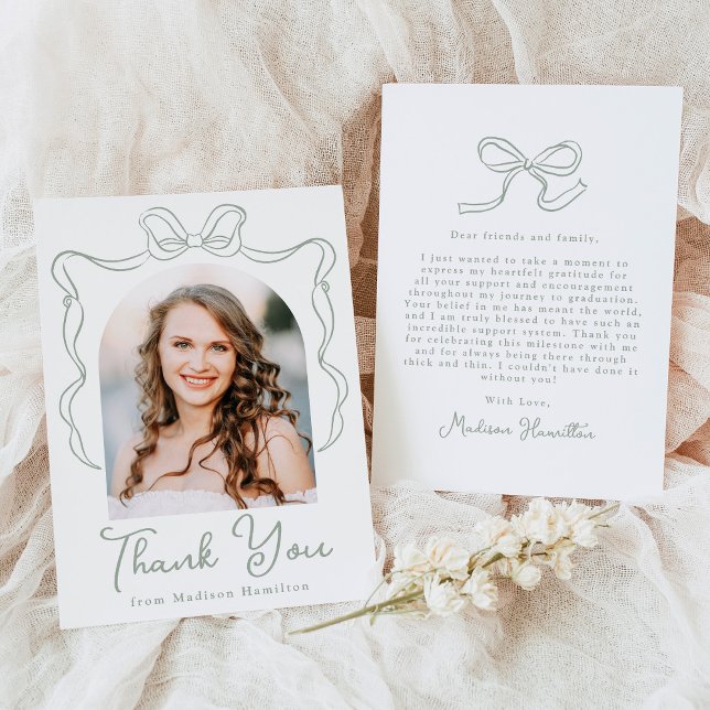 Cartão De Agradecimento Graduação de Foto do Arco Elegante Sage Green Vint (Criador carregado)