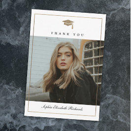 Cartão De Agradecimento Graduação de Foto Dourada de Script Clássico