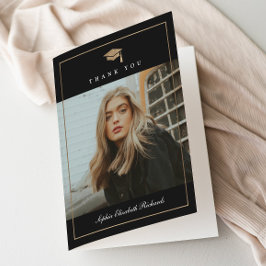 Cartão De Agradecimento Graduação de Foto Dourada de Script Clássico