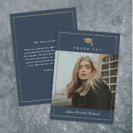 Cartão De Agradecimento Graduação de Foto Dourada de Script Clássico