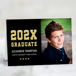 Cartão De Agradecimento Graduação de Foto Dourada em Preto, Formando 2025