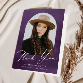 Cartão De Agradecimento Graduação de Foto em Arco de Aquarela Púrpura