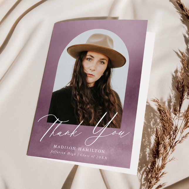 Cartão De Agradecimento Graduação de Foto em Arco de Aquarela Púrpura Dust (Criador carregado)
