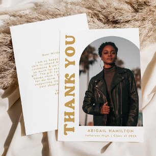 Cartão De Agradecimento Graduação de Foto em Arco de Deslocamento Dourado