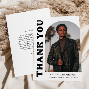 Cartão De Agradecimento Graduação de Foto em Arco Offset Branco e Preto