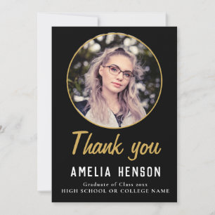 Cartão De Agradecimento Graduação de Foto em Formando Preto Simples
