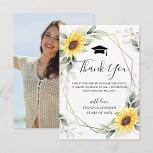 Cartão De Agradecimento Graduação de Foto Eucalyptus Sunflower Elegante