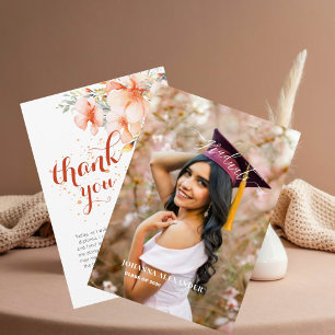 Cartão De Agradecimento Graduação de Foto Floral Cor-de-Água Rosa Elegante