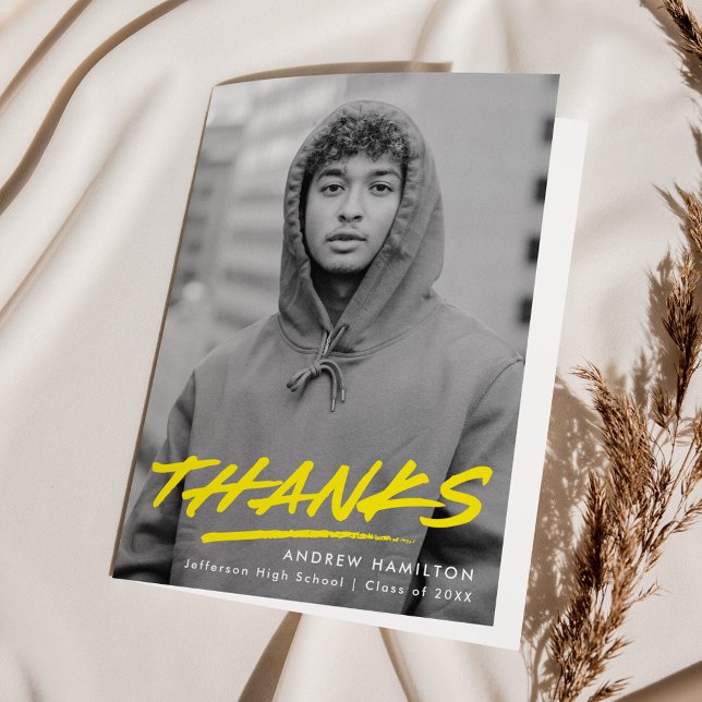 Cartão De Agradecimento Graduação de Foto Moderna Amarelo Dash (Criador carregado)