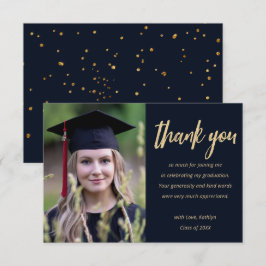Cartão De Agradecimento Graduação de Foto Personalizada com Glitter Dourad