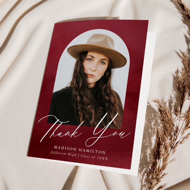 Cartão De Agradecimento Graduação de Foto por Arco de Aquarela Burgundy (Criador carregado)