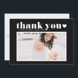 Cartão De Agradecimento Graduação de Foto Preta com Tipografia Negros Retr<br><div class="desc">Envie seu obrigado com este obrigado personalizável de graduação de fotos,  sua placa plana. Apresenta uma tipografia retrógrada e um coração sobre fundo negro. Esse cartões de agradecimentos de graduação em preto e branco será perfeito para qualquer tema de graduação. Personalize adicionando sua foto favorita.</div>