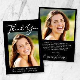 Cartão De Agradecimento Graduação de Foto Preta de Script Elegante