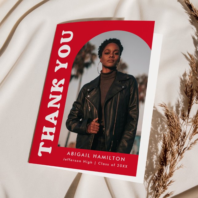 Cartão De Agradecimento Graduação de Foto Red Offset Arch 4 (Criador carregado)