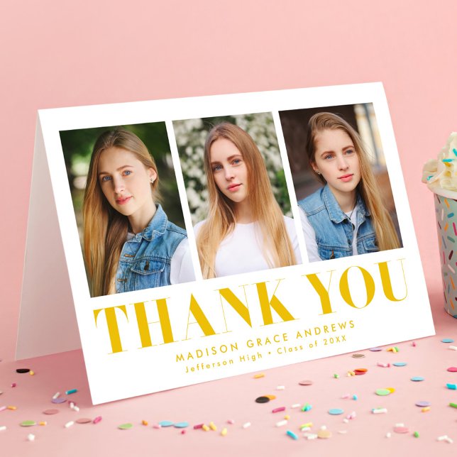 Cartão De Agradecimento Graduação de Foto Simples Amarelo 3 Negrito (Criador carregado)