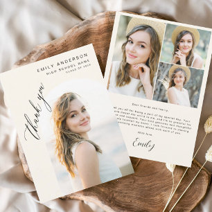 Cartão De Agradecimento Graduação de Foto Simples com Formando bege Neutro