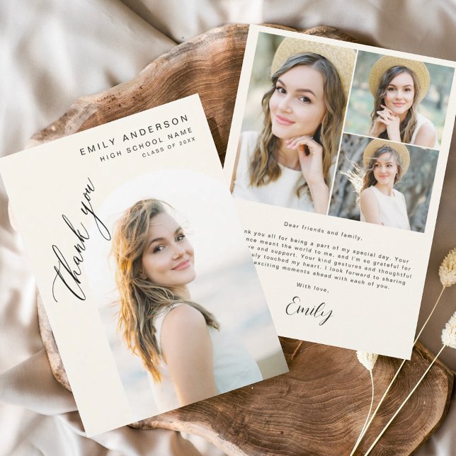 Cartão De Agradecimento Graduação de Foto Simples com Formando bege Neutro (Criador carregado)