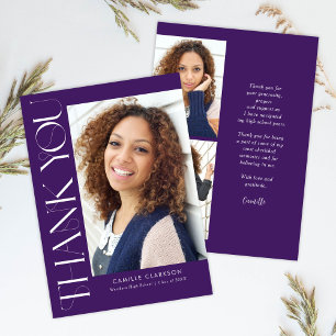 Cartão De Agradecimento Graduação de Foto Vertical Moderna Elegante
