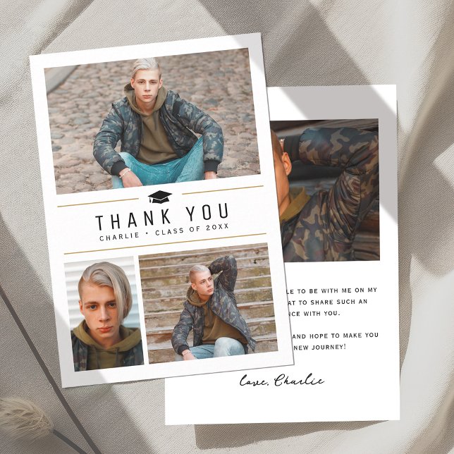 Cartão De Agradecimento Graduação de Fotografia Simples Moderna 4 (Modern Simple Typography 4 Photo Graduation Thank You Card)
