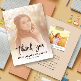 Cartão De Agradecimento Graduação de Fotografias com Script de Pincel Pret