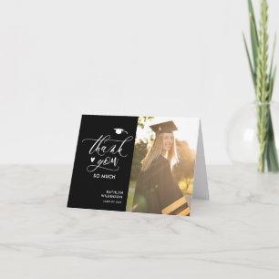Cartão De Agradecimento Graduação de Fotos com Script Elegante Preto Minim