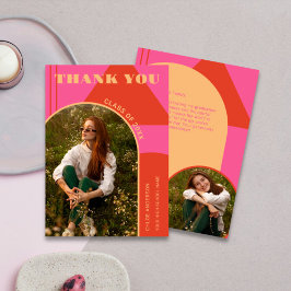 Cartão De Agradecimento Graduação de Fotos Cor-de-Rosa e Laranja 2