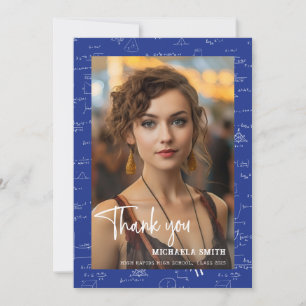 Cartão De Agradecimento Graduação de Fotos de Script de Matemática Azul Mo