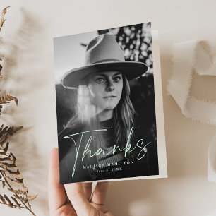 Cartão De Agradecimento Graduação de Fotos de Script Verde de na moda Mint