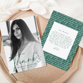 Cartão De Agradecimento Graduação de Fotos de Script Verde na moda
