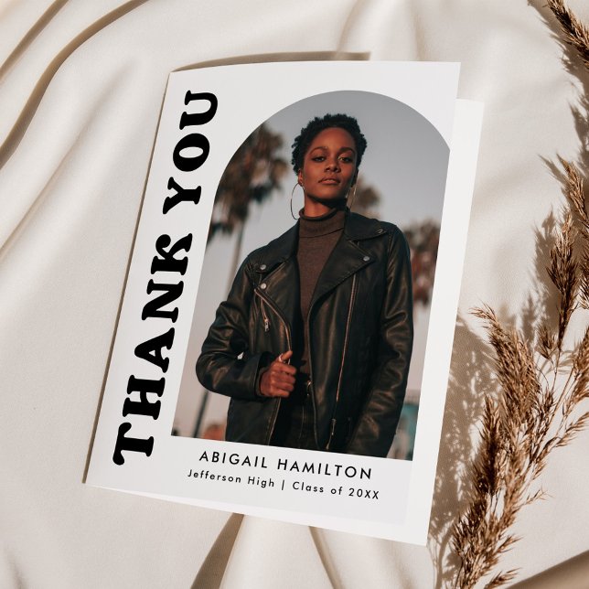 Cartão De Agradecimento Graduação de Fotos do Arch 4 Offset Branco e Preto (Criador carregado)